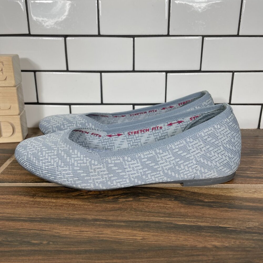 Skechers Cleo Round Its A Match Shoes Womens Sz 6.5 Light Gray Stretch Fit Flat